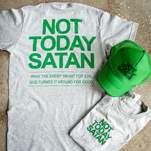 Not Today Satan Adult Box T-Shirt & Kelly Green Trucker Hat Bundle NWT - Picture 1 of 1